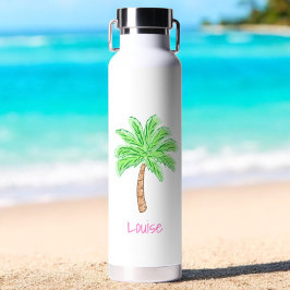 Botella De Agua Preppy Palm Tree Personalized 