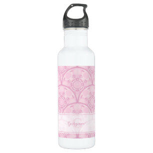Botella De Agua Preppy personalizada en Mandala rosa Art Deco