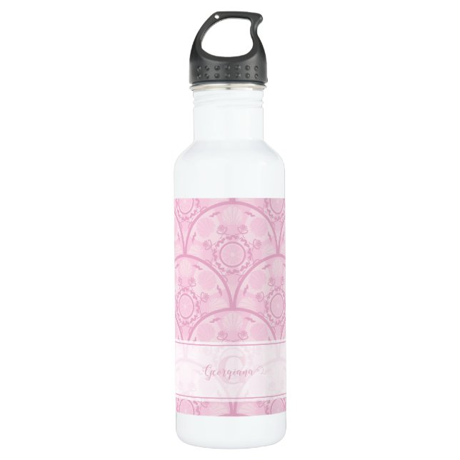 Botella De Agua Preppy personalizada en Mandala rosa Art Deco (Anverso)
