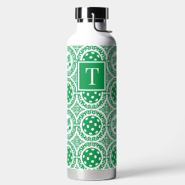 Botella De Agua Preppy Pickleball Damask - Green Dink Motif