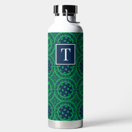 Botella De Agua Preppy Pickleball Damask - Navy & Green Dink 