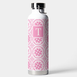 Botella De Agua Preppy Pickleball Damask - Pink Dink Motif