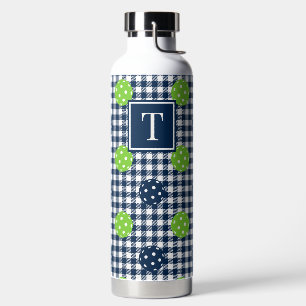 Botella De Agua Preppy Pickleball Gingham - Azul Marino y Lima