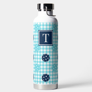 Botella De Agua Preppy Pickleball Gingham - Azul Marino y Turquesa