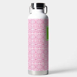 Botella De Agua Preppy Square Lattice Monogram – Pink & Lime