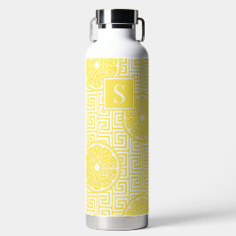 Botella De Agua Preppy Summer Citrus Limón en Greek Key 