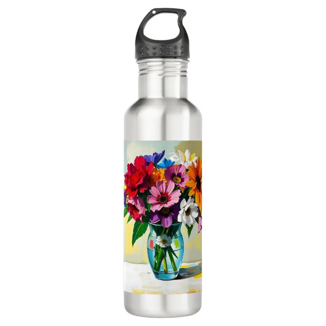 Botella De Agua Pretty Floral Impasto Art (Anverso)