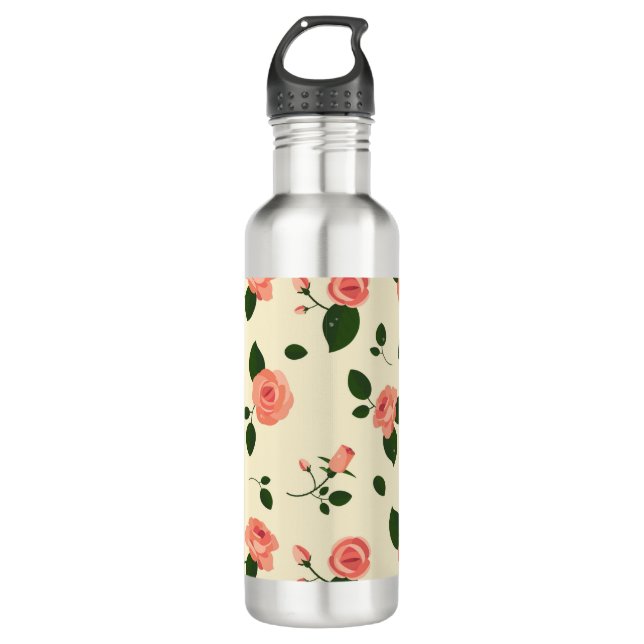 Botella De Agua Pretty Pink Roses Pastel Pink Pattern (Anverso)