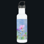 Botella De Agua Pretty Spring Wild Flowers<br><div class="desc">Pretty pink flowers and lavender meadow on a bright spring day against a blue sky.</div>