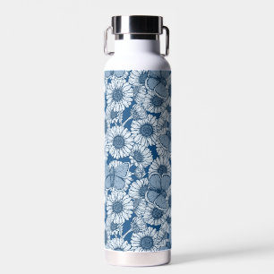 Botella De Agua Primavera azul, flores silvestres, margaritas