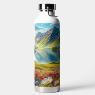 Botella De Agua Primavera colorida/lago floral de montaña