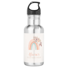 Botella De Agua Primer cumpleaños de la acuarela arcoiris Boho