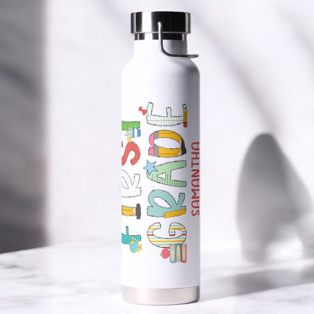 Botella De Agua Primer grado de vuelta a la escuela personalizada (Subido por el creador)