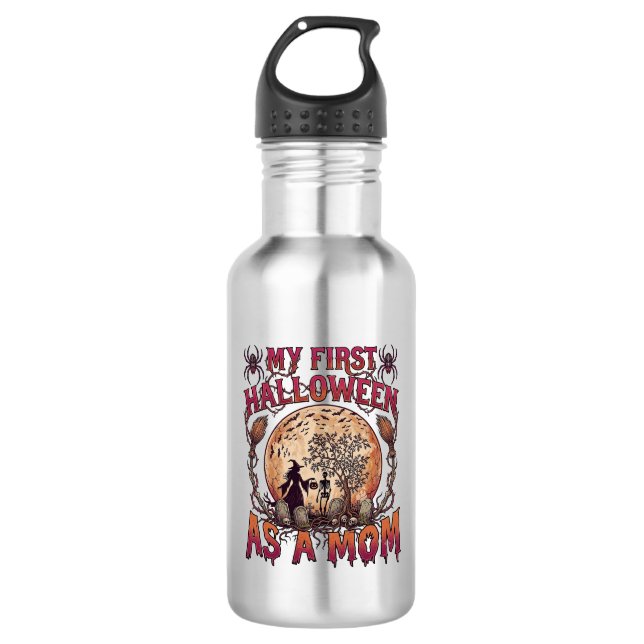 Botella De Agua Primer Halloween como bruja esqueleto de luna_1 (Anverso)