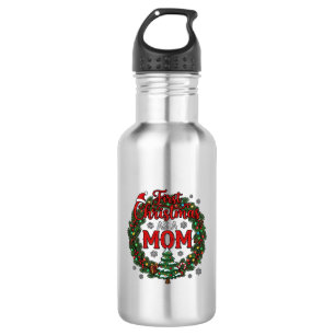 Botella De Agua Primer Navidad como mamá corona de pino árbol