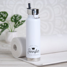 Botella De Agua Princesa Pilates Chic de Moda Tipografía Negra