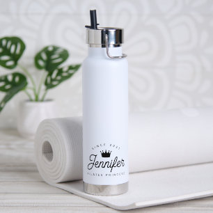 Botella De Agua Princesa Pilates Chic de Moda Tipografía Negra