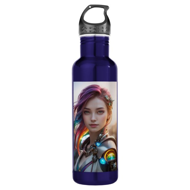 Botella De Agua Prism Tech Rainbow Hair Cyberpunk Girl Portrait (Anverso)