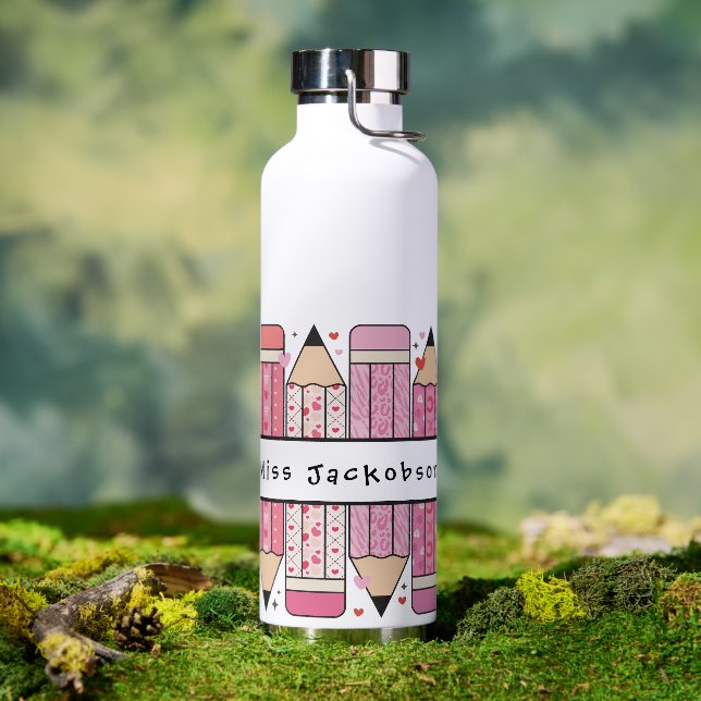 Botella De Agua Profesor de lápiz de nombre personalizado (Al aire libre (girado))