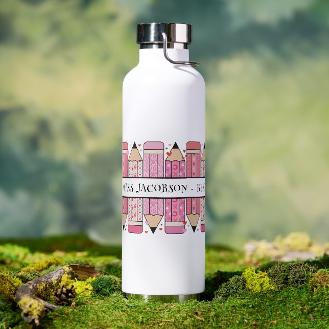 Botella De Agua Profesor de lápiz de texto personalizado (Al aire libre (girado))