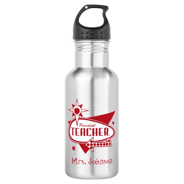 Botella De Agua Profesor preescolar inspirado retro (Anverso)
