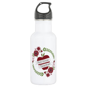 Botella De Agua Profesor rojo del primer grado de Apple de la