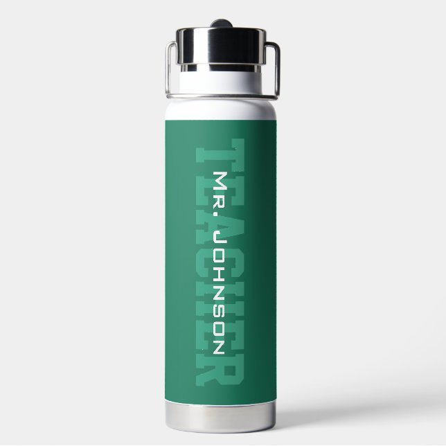 Botella De Agua Profesor Verde Simple Moderno (Reverso)