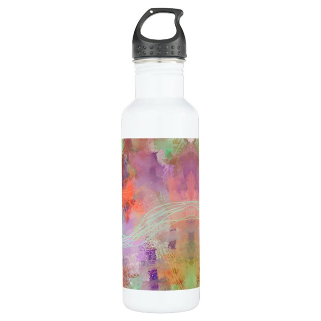 Botella De Agua Psicodelia de menta abstracta naranja verde púrpur (Anverso)