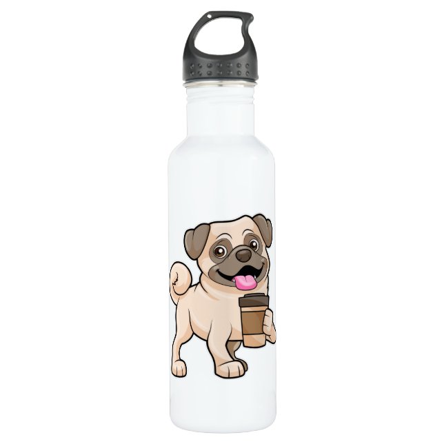 Botella De Agua Pug con café para ir (Anverso)