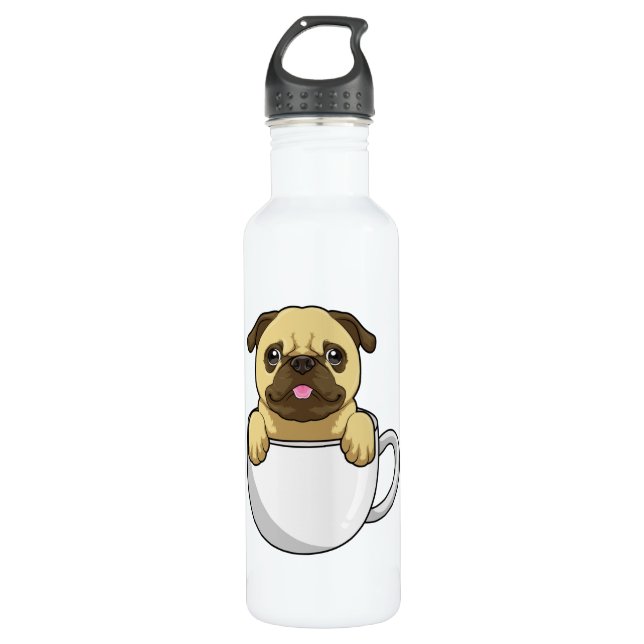 Botella De Agua Pug con taza de café (Anverso)