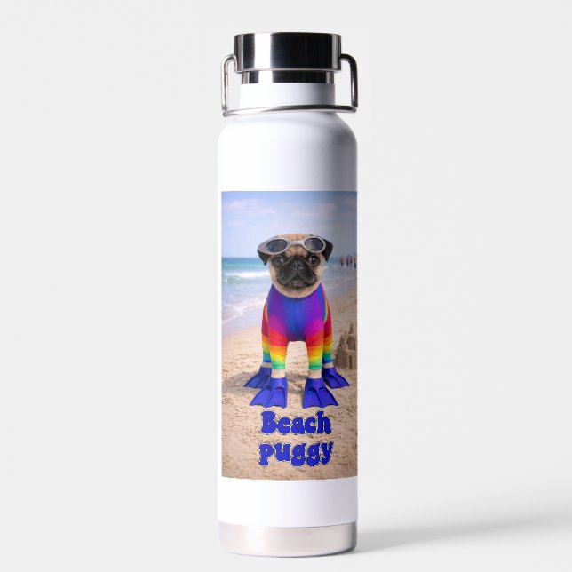 Botella De Agua Pug de la Playa (Atrás)