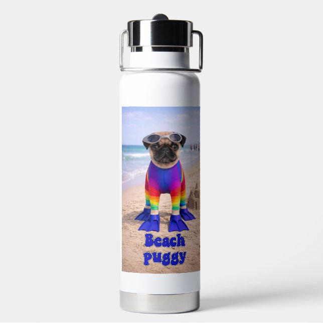 Botella De Agua Pug de la playa (Reverso)