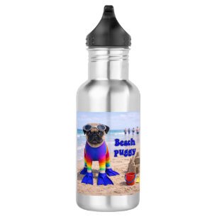 Botella De Agua Pug de la Playa
