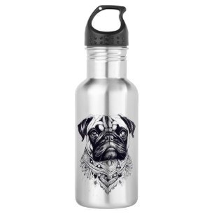 Botella De Agua Pug Mascota Animal Naturaleza Ilustracion Tatuaje 