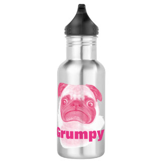 Botella De Agua Pug Púrpura Gruñón Personalizado