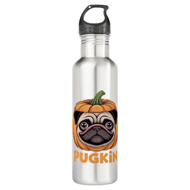 Botella De Agua Pugkin Pug Halloween Feliz Halloween sobredimensio (Anverso)