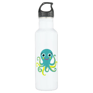 Botella De Agua Pulpo azul y amarillo