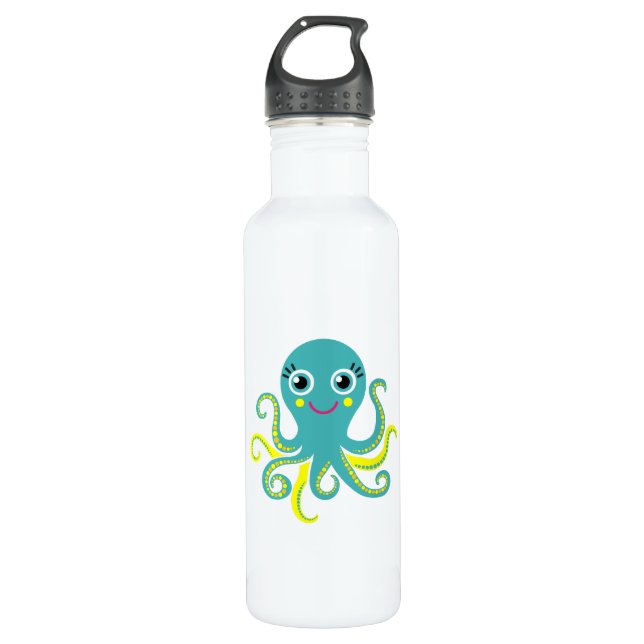 Botella De Agua Pulpo azul y amarillo (Anverso)