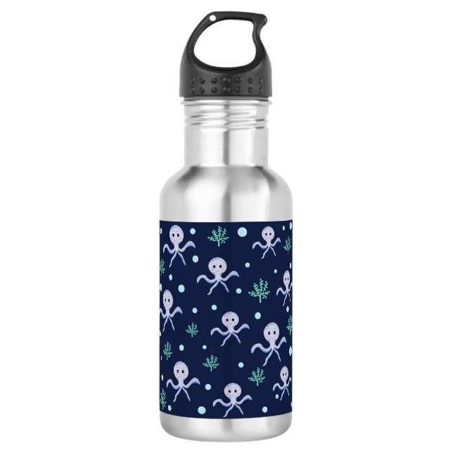 Botella De Agua Pulpo bajo el mar patrón infantil (Anverso)