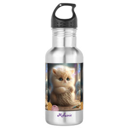 Botella De Agua Punto de gato corto con nombre personalizado de ya