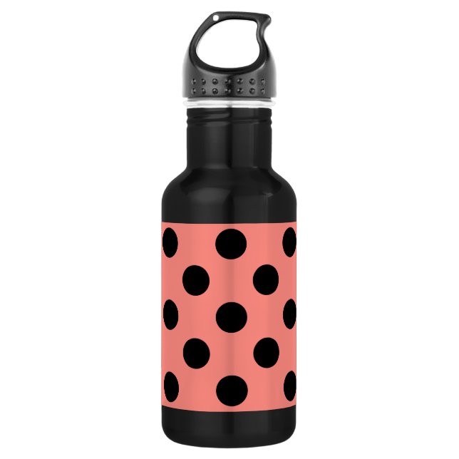 Botella De Agua Punto de polka negro sobre melocotón (Anverso)