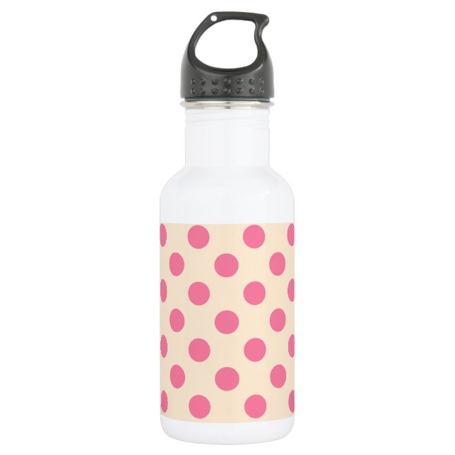 Botella De Agua Punto de polka rosa sobre crema (Anverso)