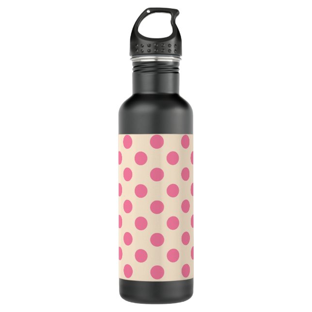 Botella De Agua Punto de polka rosa sobre crema (Anverso)
