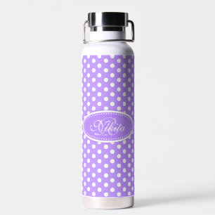 Botella De Agua Punto polka morado y blanco