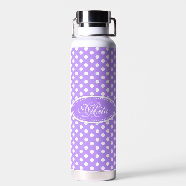 Botella De Agua Punto polka morado y blanco (Atrás)
