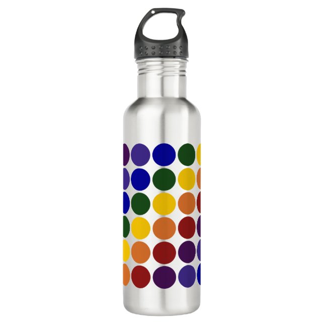 Botella De Agua Puntos de polka arcoiris sobre gris (Anverso)