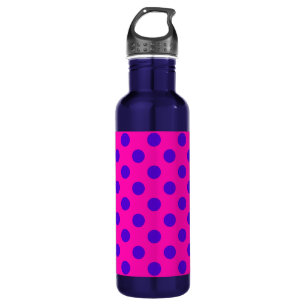 Botella De Agua Puntos de polka azul en fuchsia