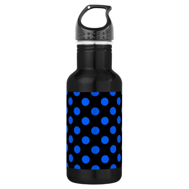 Botella De Agua Puntos de polka azul y negro (Anverso)