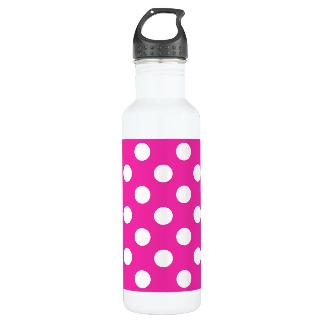 Botella De Agua Puntos de polka blanco en fuchsia (Anverso)