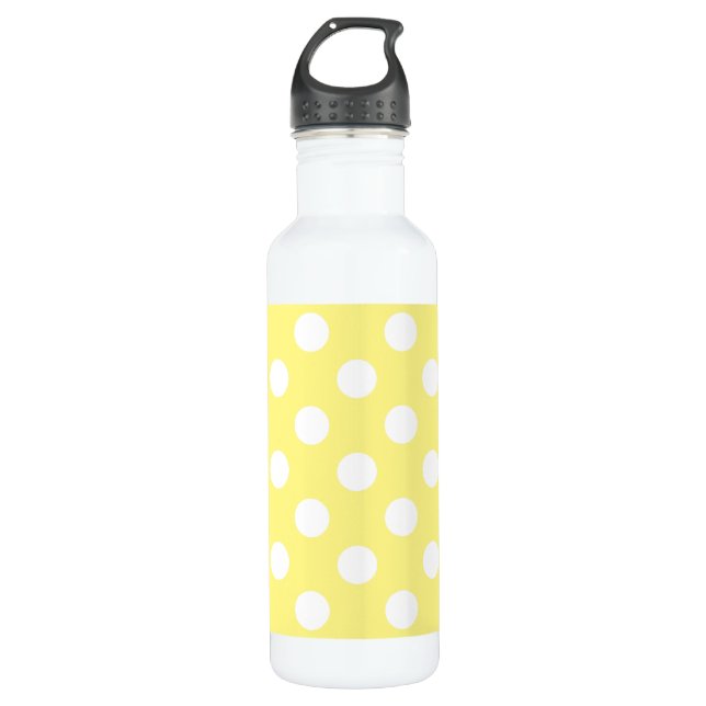 Botella De Agua Puntos de polka blanco sobre amarillo limón (Anverso)